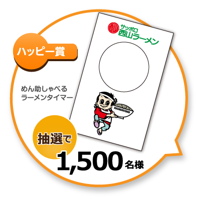 はっぴー賞　めん助しゃべるラーメンタイマー　抽選で1,500名様